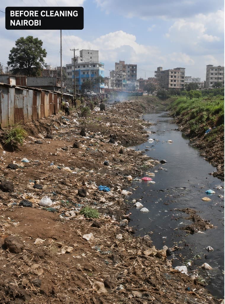 Before: Remove of 20 tonnes of waste fro Nairobi river